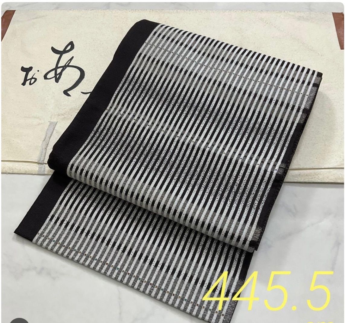 kimono one kimonoarisa 同然 厳選 センスの良い洒落袋帯 長尺 445 5 cm パールトーン ストライプ 着物帯小紋普段着訪問着附下留袖色無地名古屋帯袋帯洒落袋帯半幅帯