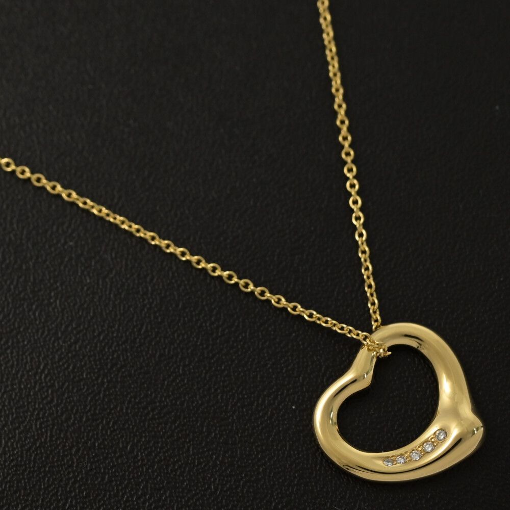 TIFFANY ＆ Co. ティファニー エルサペレッティ･オープンハート 5 P･ダイヤモンドネックレス･ペンダント K 18 YG 750-4.6 g ♀ S レディース 595651