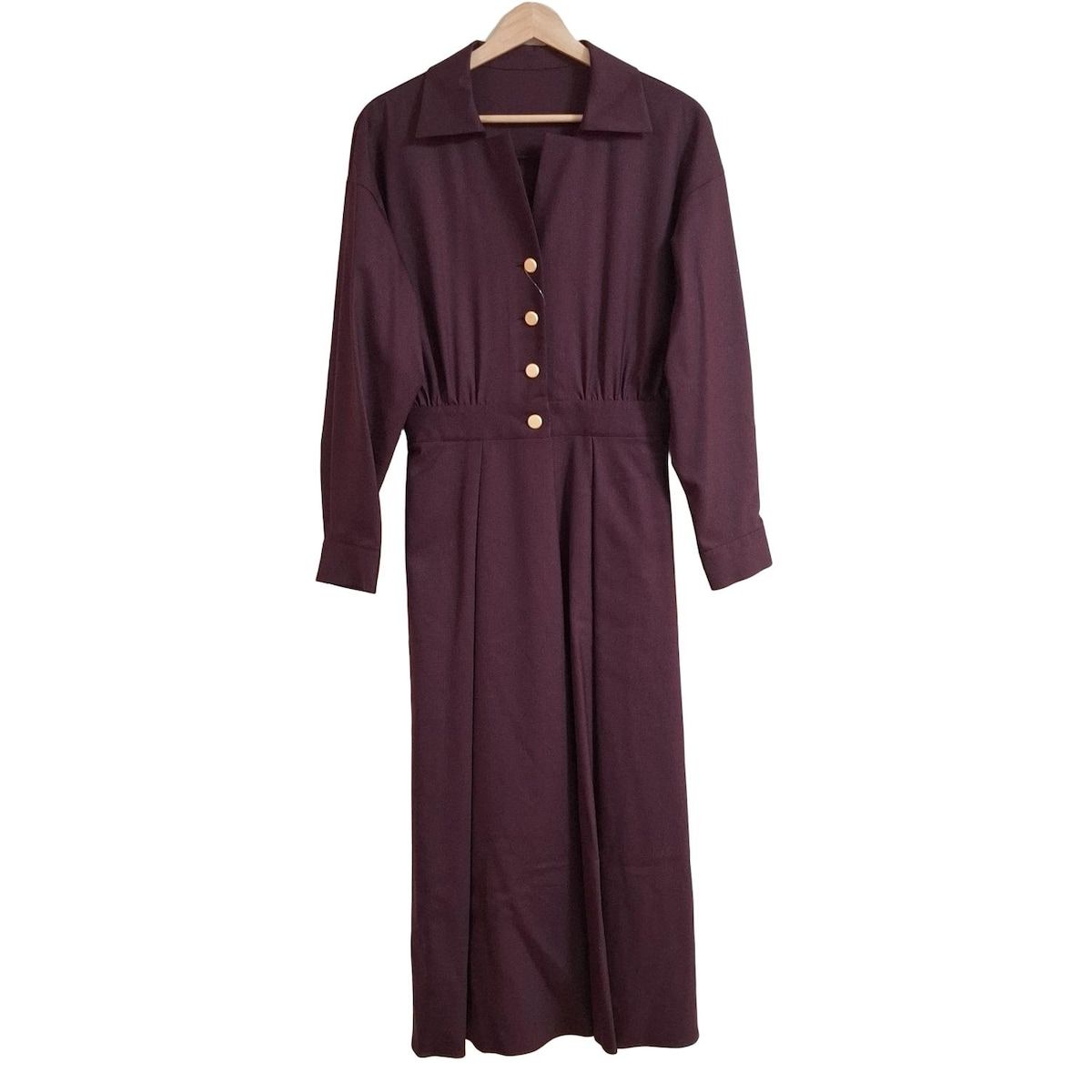 masaco teranishi マサコテラニシ ワンピース サイズ38 M レディース - ボルドー 開襟 長袖 マキシ丈