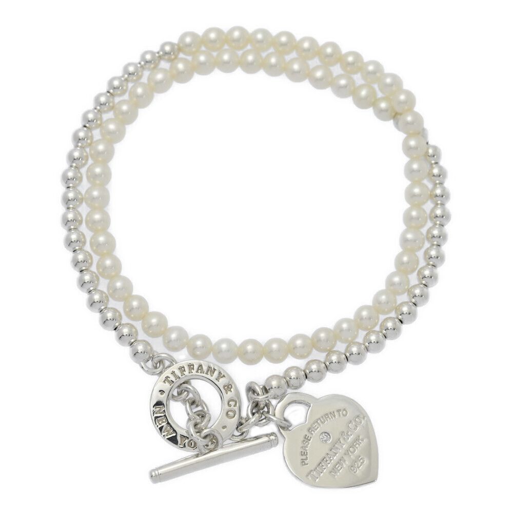 TIFFANY ＆ Co.ティファニー リターントゥハート･白蝶真珠 シロチョウ サウスシーパール ダイヤモンドブレスレット Sv925-15.6g ♀ S レディース 595652