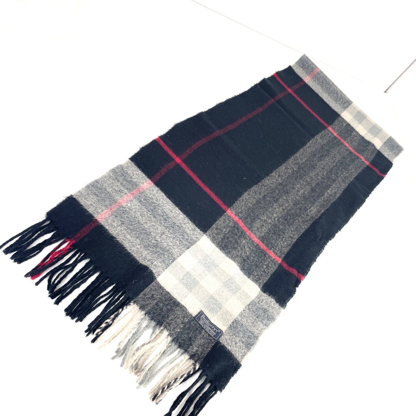 t2067 バーバリー マフラー チェック ブラック ウール100