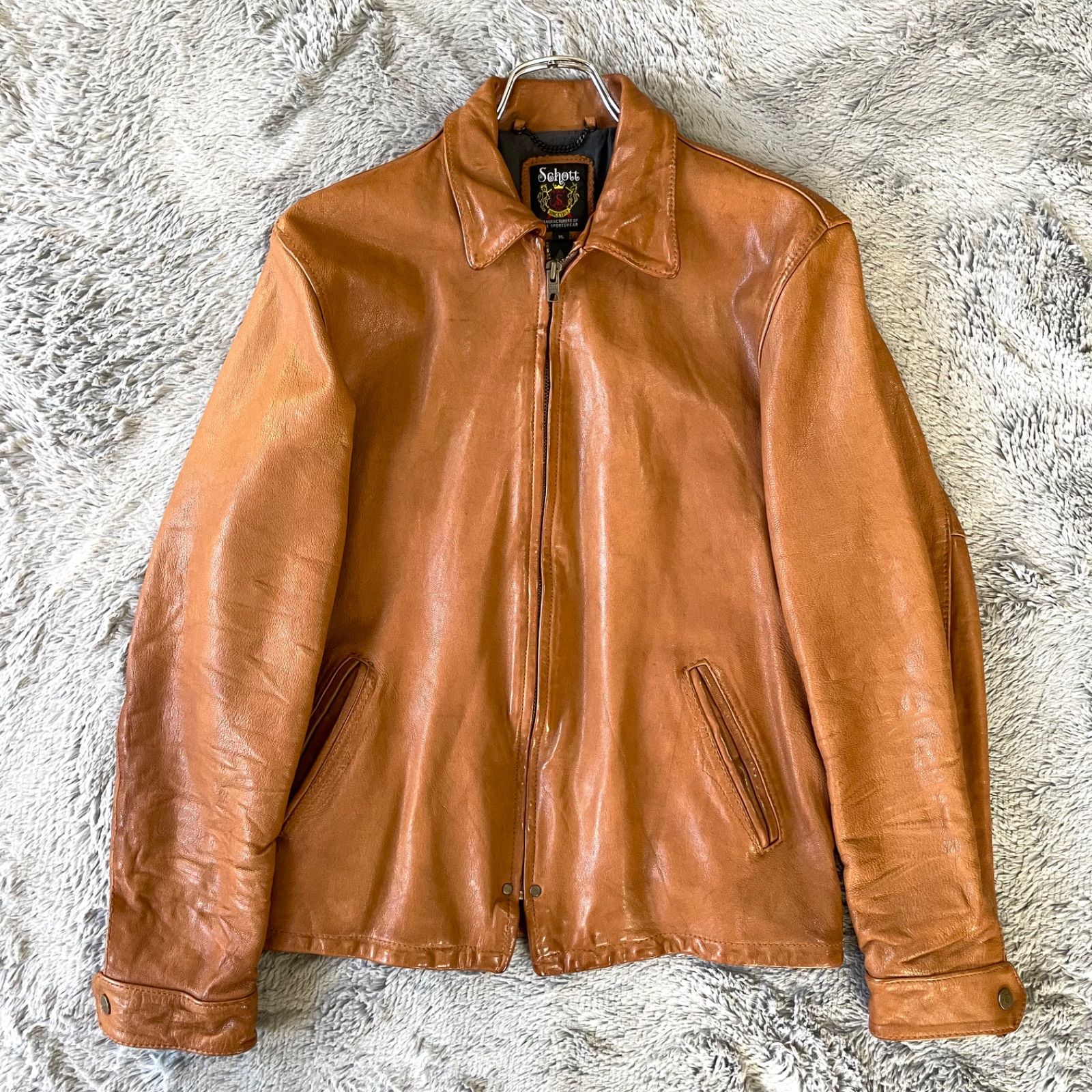 schott ショット シングルライダースジャケット　ゴートレザー　ブラウン　L Schott/ショット NEWBIE SUEDE LEATHER JACKET ゴートレザー スエード