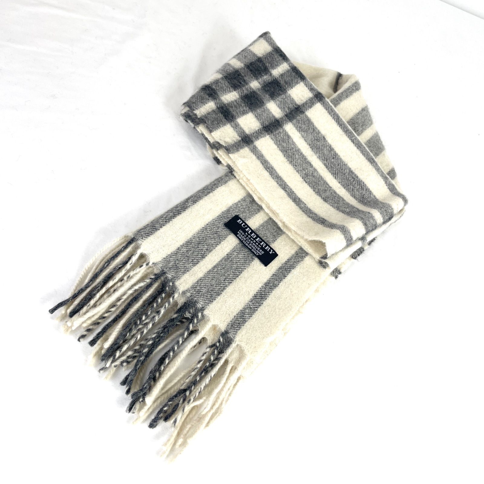 t2066 バーバリーロンドン マフラー チェック カシミア100% ホワイト