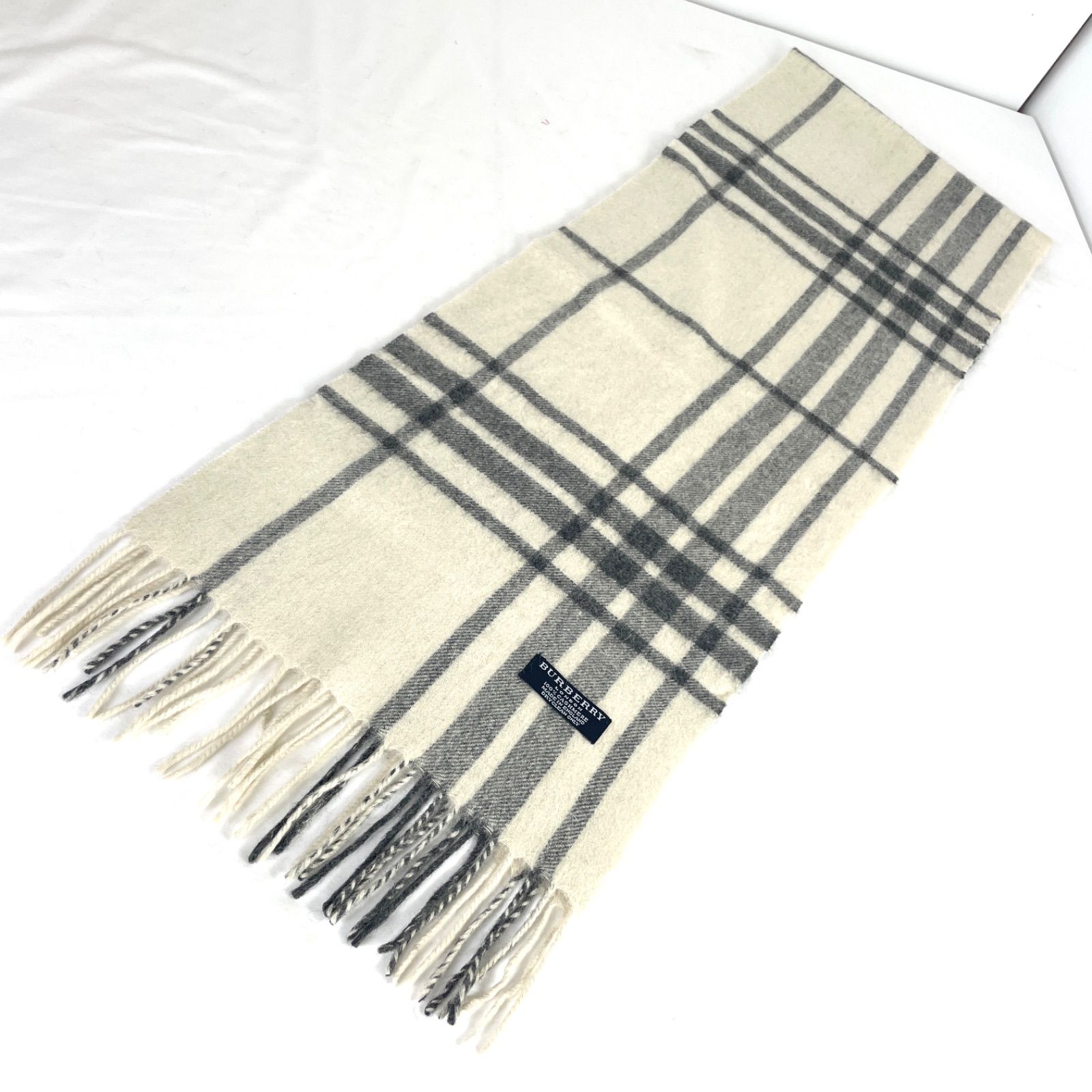 t2066 バーバリーロンドン マフラー チェック カシミア100% ホワイト