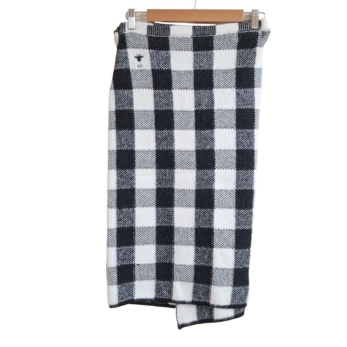 ディオール クリスチャンディオール 巻きスカート サイズ38 I S レディース - アイボリー×黒 ニット チェック柄 Bee 蜂