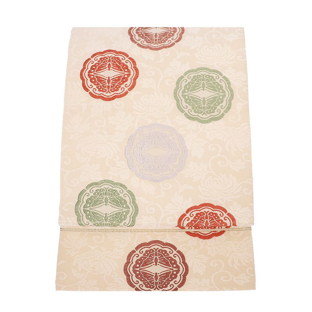 訪問着用 袋帯 正絹 ベージュ 金糸通し 唐織 向い蝶 Sサイズ F 8467 レディース シルク ギフト フォーマル 30代 40代 50代 み