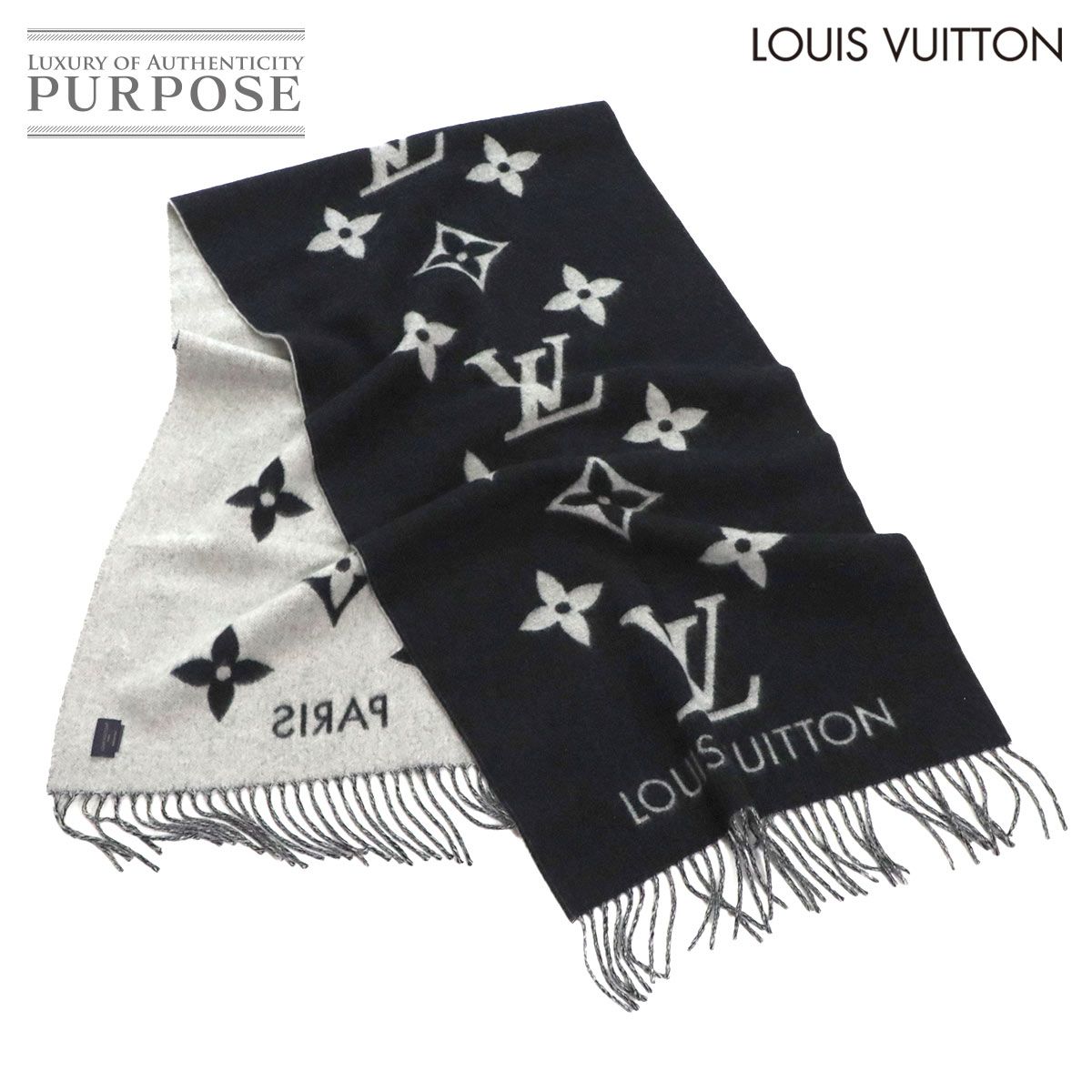 ルイ ヴィトン LOUIS VUITTON エシャルプ レイキャビック マフラー カシミヤ ノワール グレー M71040 Scarf 90283755