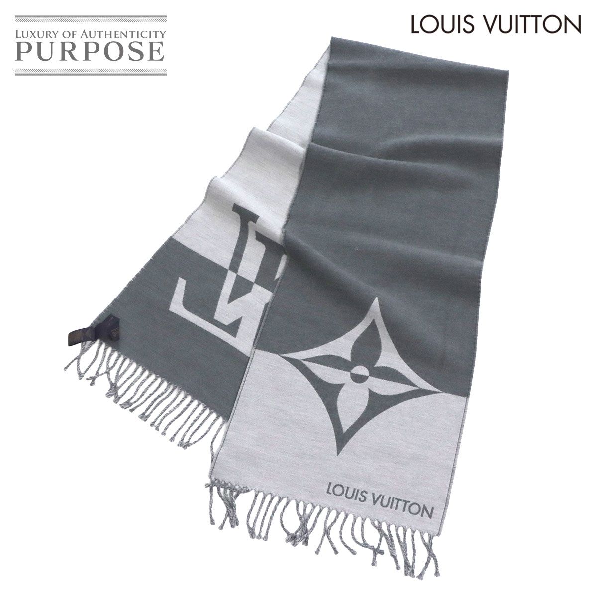 ルイ ヴィトン LOUIS VUITTON マフラー グラフィック デュアル ウール 90％ カシミヤ 10％ グリクレール M 79138