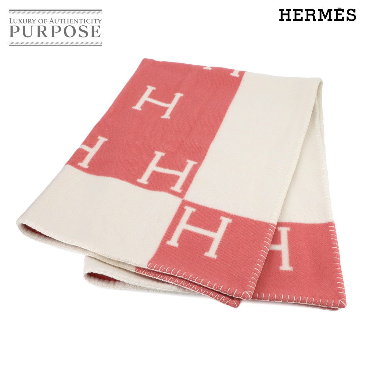 エルメス HERMES ベビー プレード アヴァロン ブランケット ローズアリエル ホワイト メリノウール カシミア 90286475