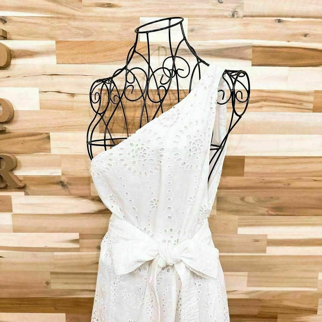 ザラ 花柄 ロング マキシ ワンピース ワンショルダー L 白