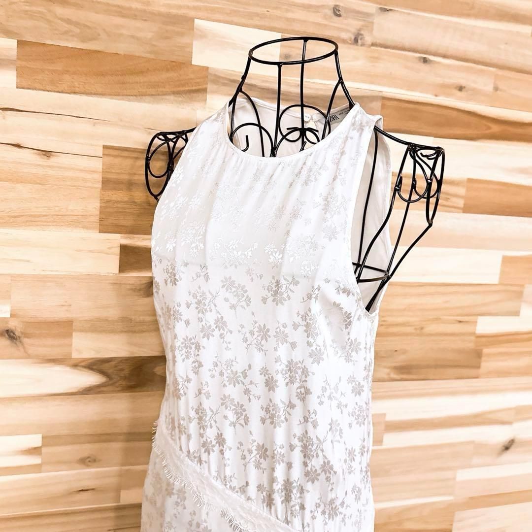 ザラ ジャガード 花柄レース ノースリーブ ロング ドレス ワンピース XS白