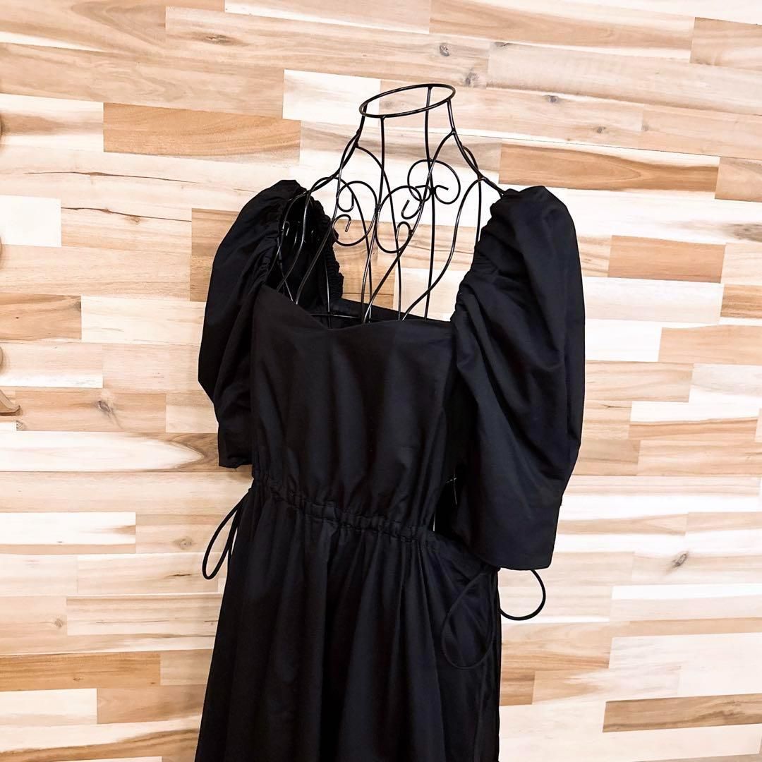 ザラ パフスリーブ カットアウト ロング ワンピース シャーリング S 黒