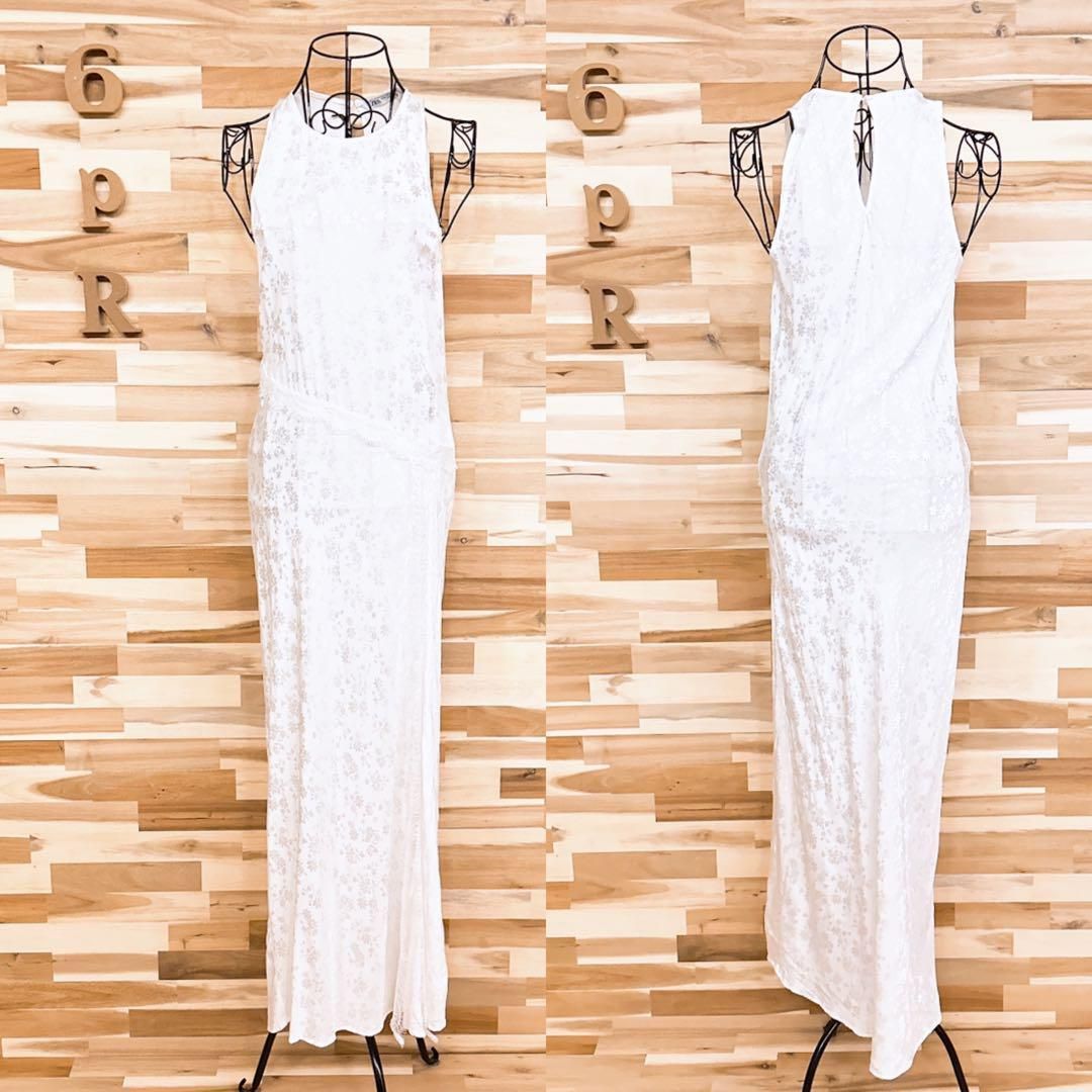  ザラ ジャガード 花柄レース ノースリーブ ロング ドレス ワンピース XS白 ノースリーブ その他