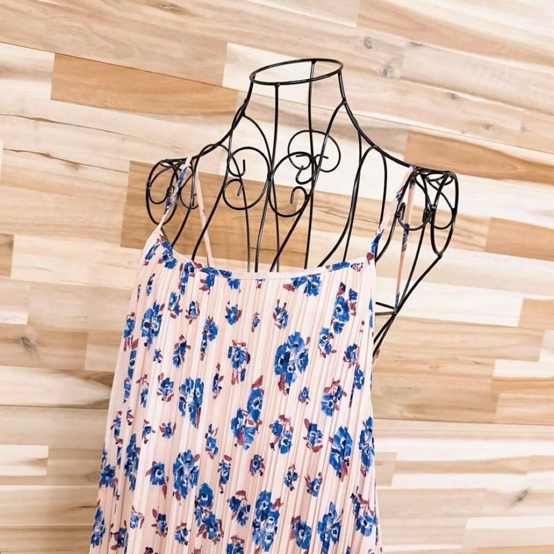 ザラ 花柄 フラワー 総プリーツ ロング キャミ ワンピース M ピンク×青