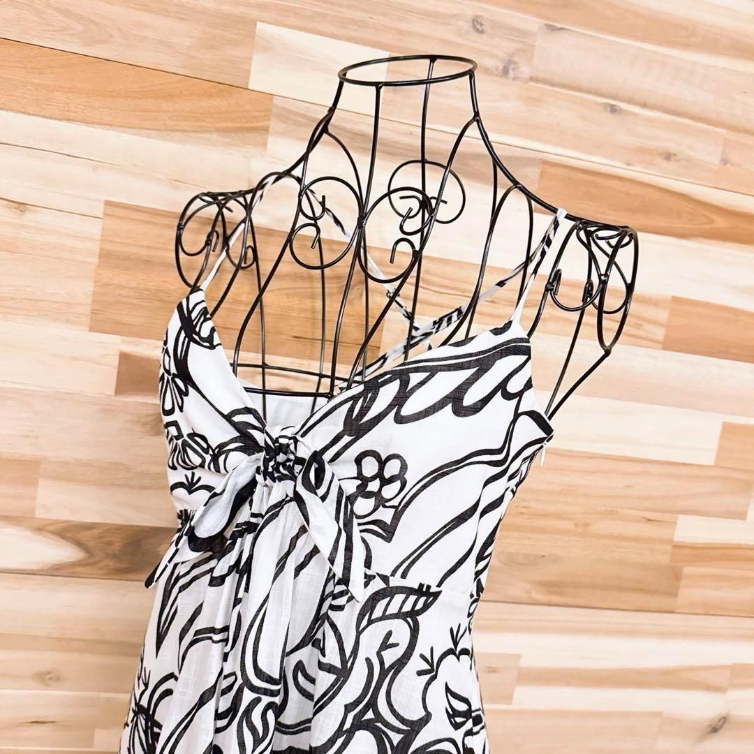 ザラ ボタニカル フラワー ロング キャミ ワンピース 花柄 XS白×黒