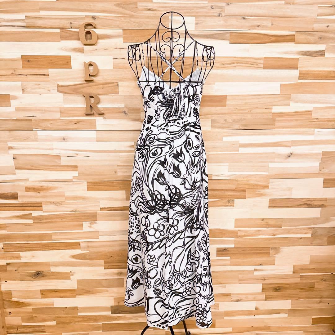  ザラ ボタニカル フラワー ロング キャミ ワンピース 花柄 XS白×黒 キャミワンピース ロングワンピース