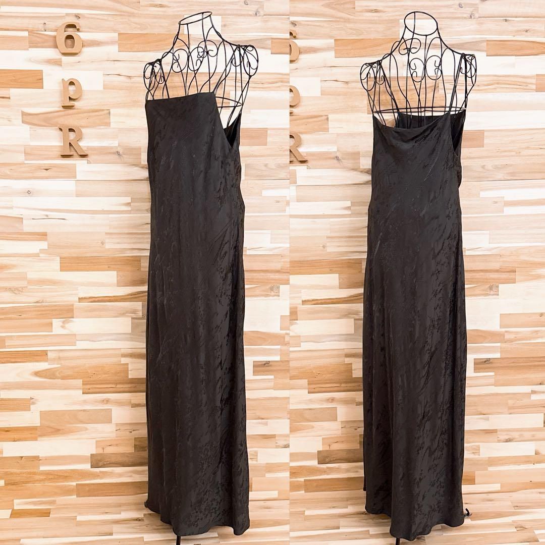 ザラ ジャガード織 ロング キャミ ワンピース 和柄 花柄リーフ L カーキ