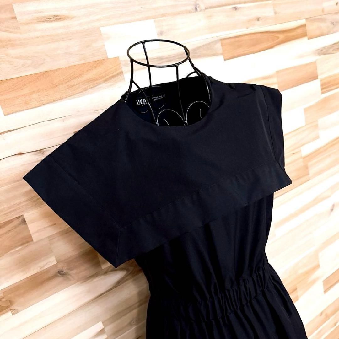  ザラ セーラー襟 ティアード ロング ノースリーブ ワンピース XS 黒 ノースリーブ カットソーワンピース