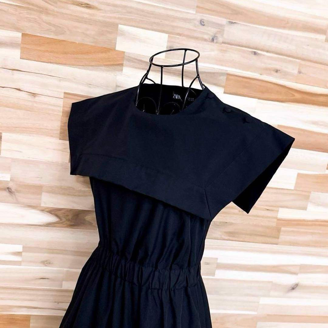 ザラ セーラー襟 ティアード ロング ノースリーブ ワンピース XS 黒