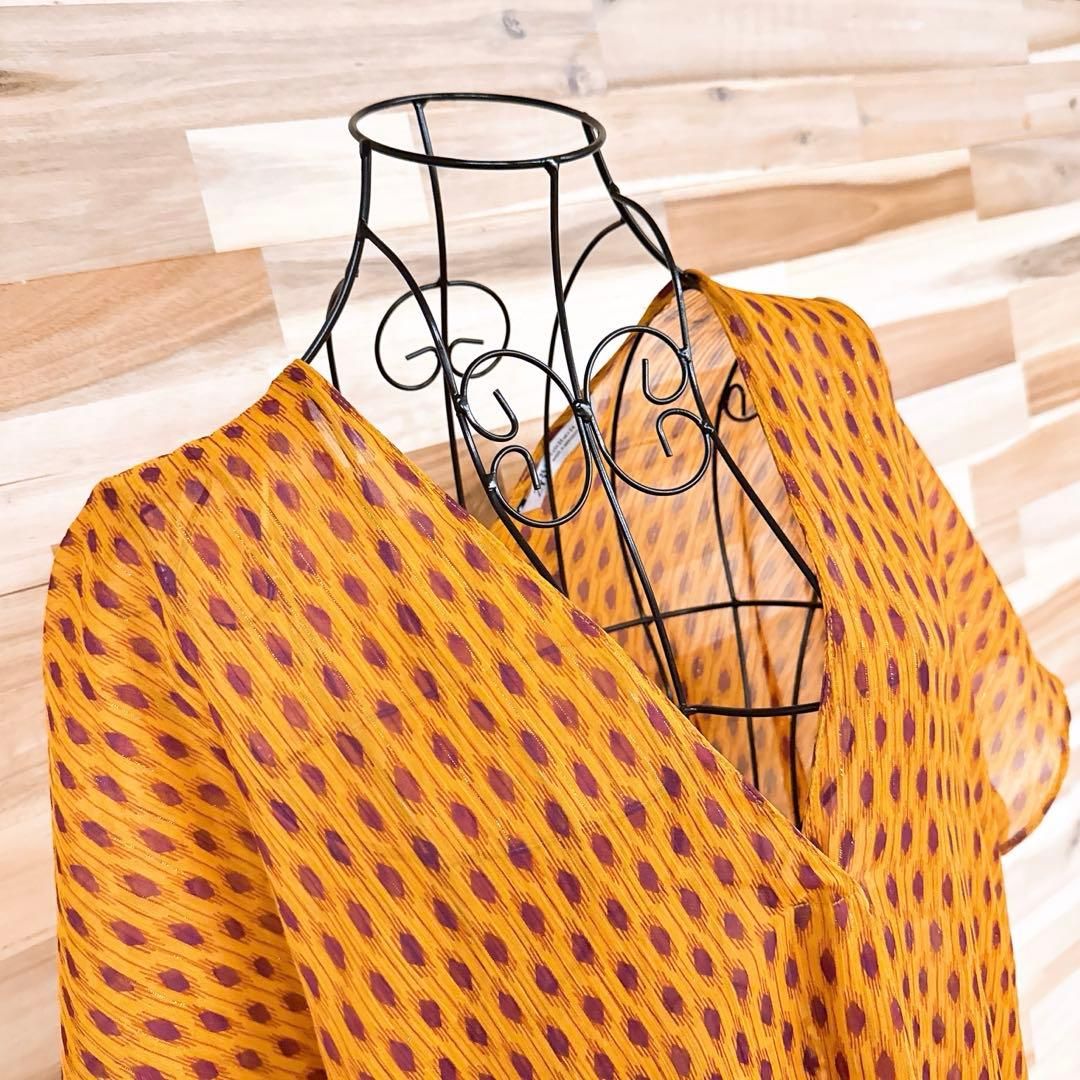  ザラ 透け感シアー ラメ糸 ロング ワンピース リラックス リゾート XS 茶 半袖 カットソーワンピース