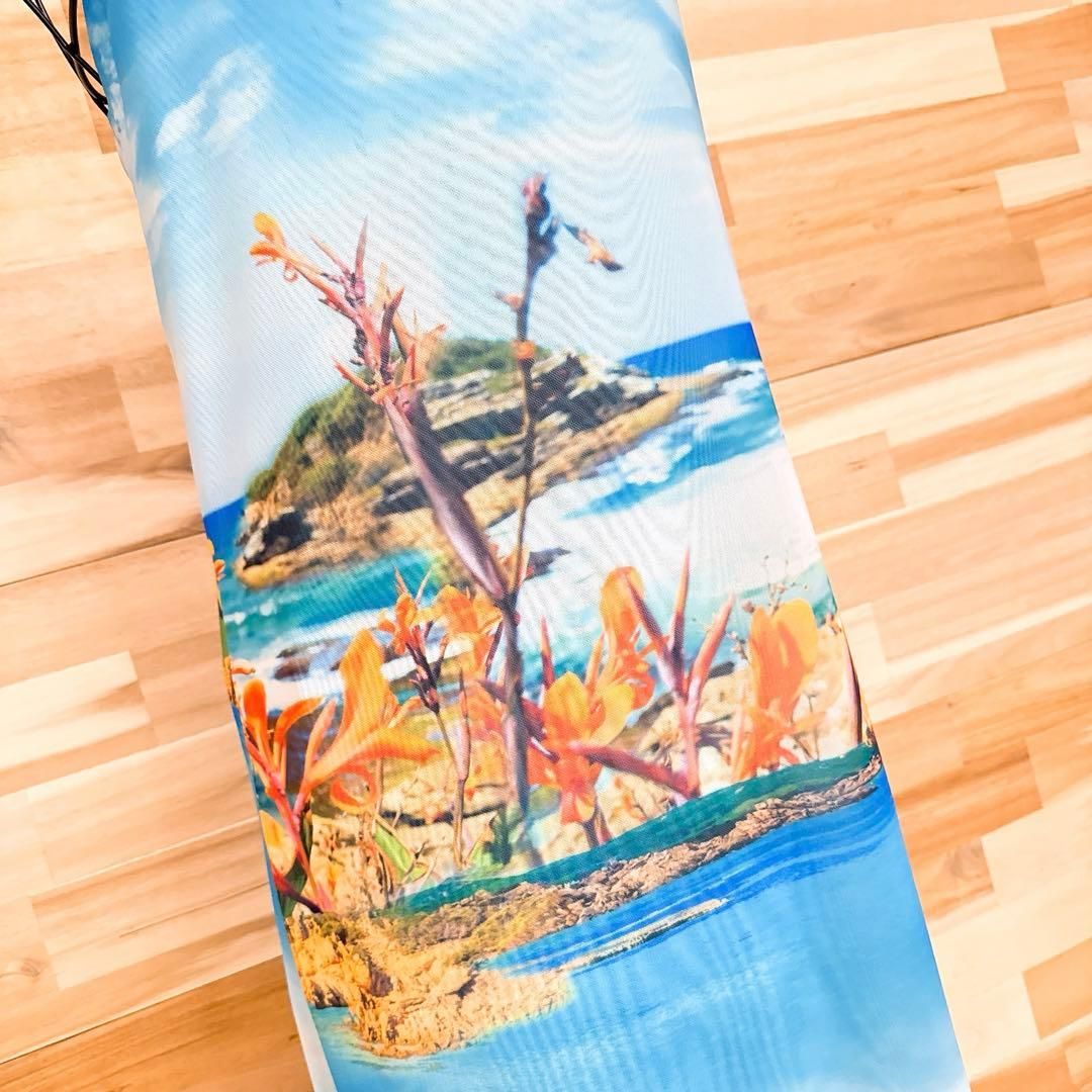  ザラ チュール プリント ロング キャミ ワンピース M 青 オレンジ キャミワンピース ロングワンピース