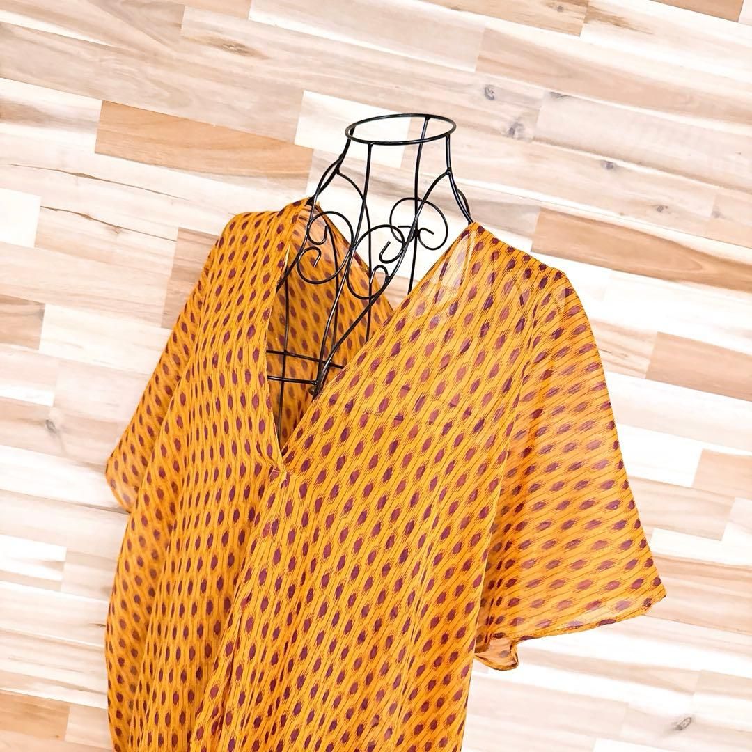 ザラ 透け感シアー ラメ糸 ロング ワンピース リラックス リゾート XS 茶