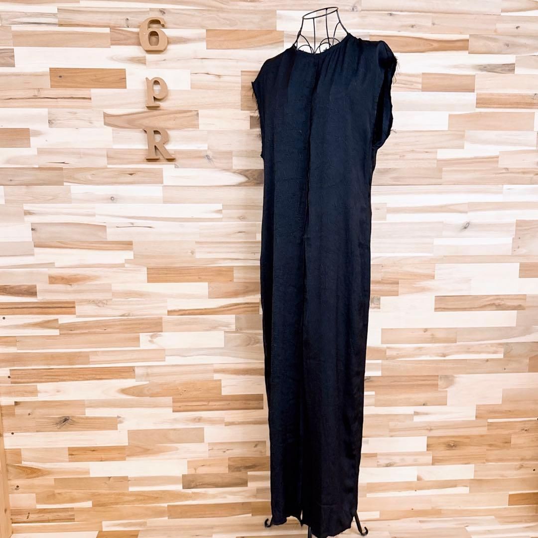 ザラ 切りっぱなし リンクル ロング ノースリーブ ワンピース L 黒