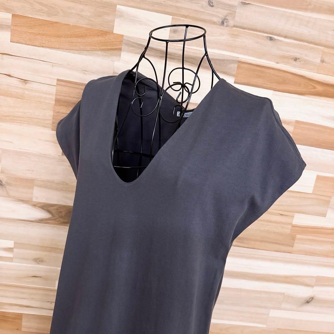 ザラ ビンテージ ライク ロング Tシャツ ワンピース Vネック S グレー