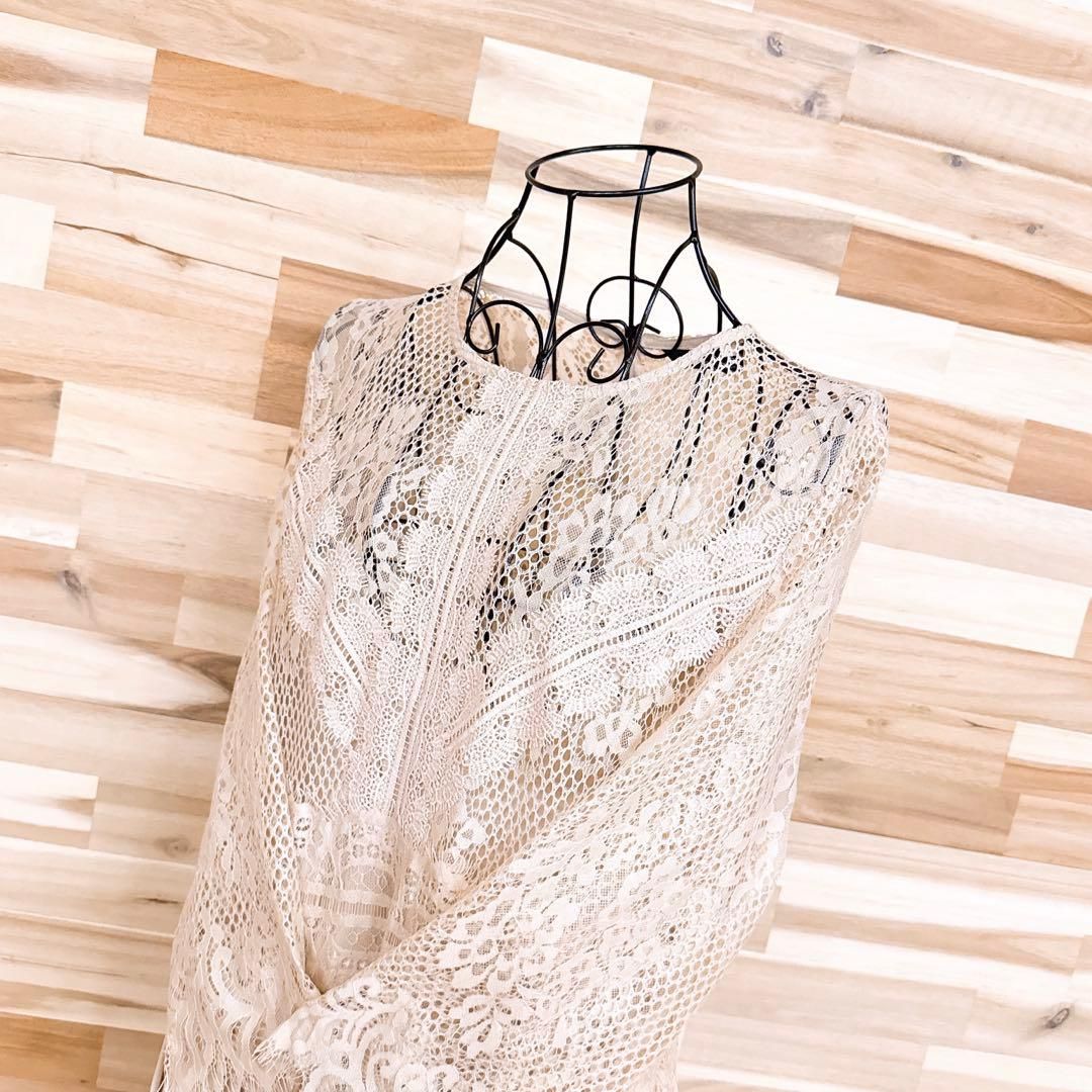 ザラ メッシュ レース プリーツ ロング ドレス ワンピース XXLアイボリー