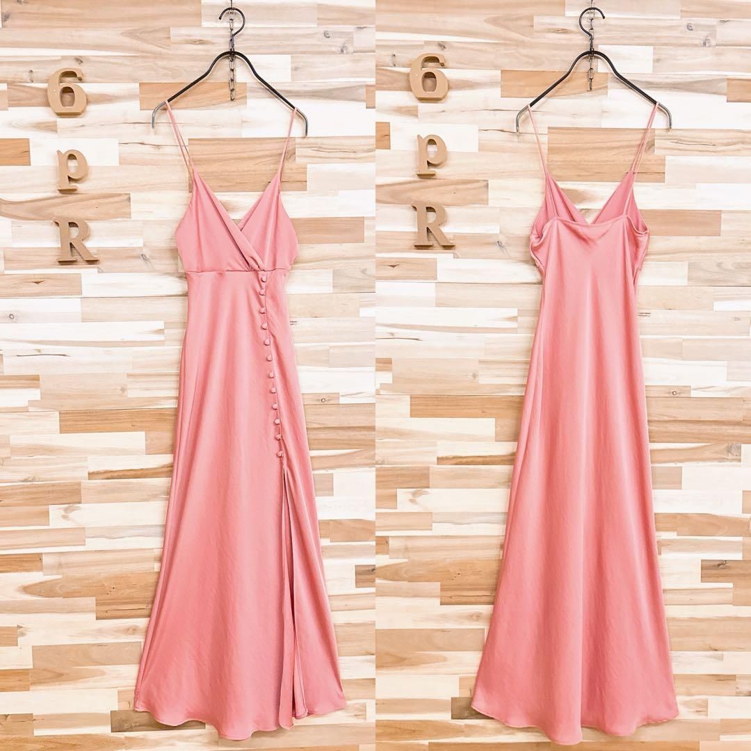 ザラ ドレープ ロング キャミ ドレス ワンピース カシュクール XS ピンク