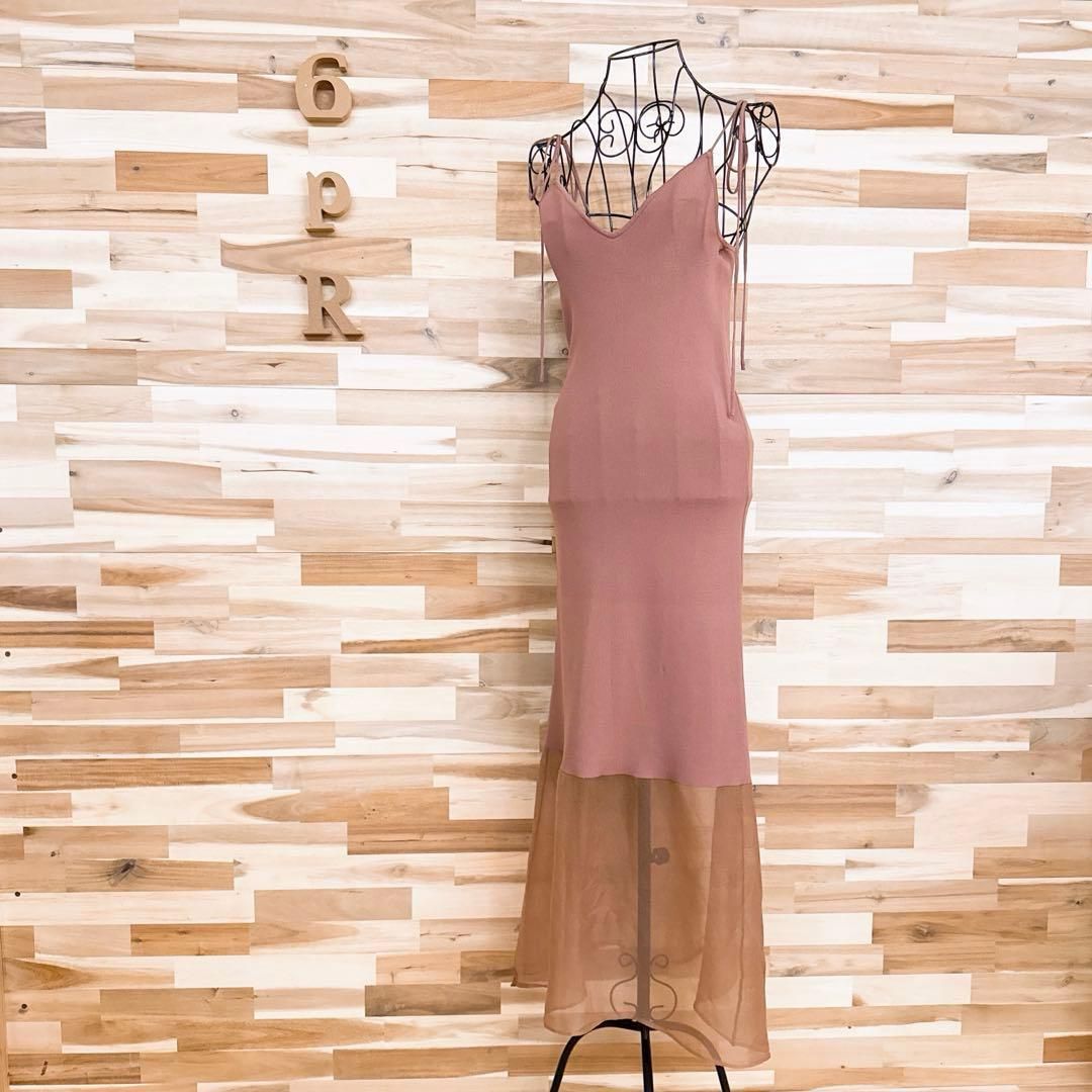 ザラ シアー スカート ドッキング ロング ニット キャミ ワンピース S 茶