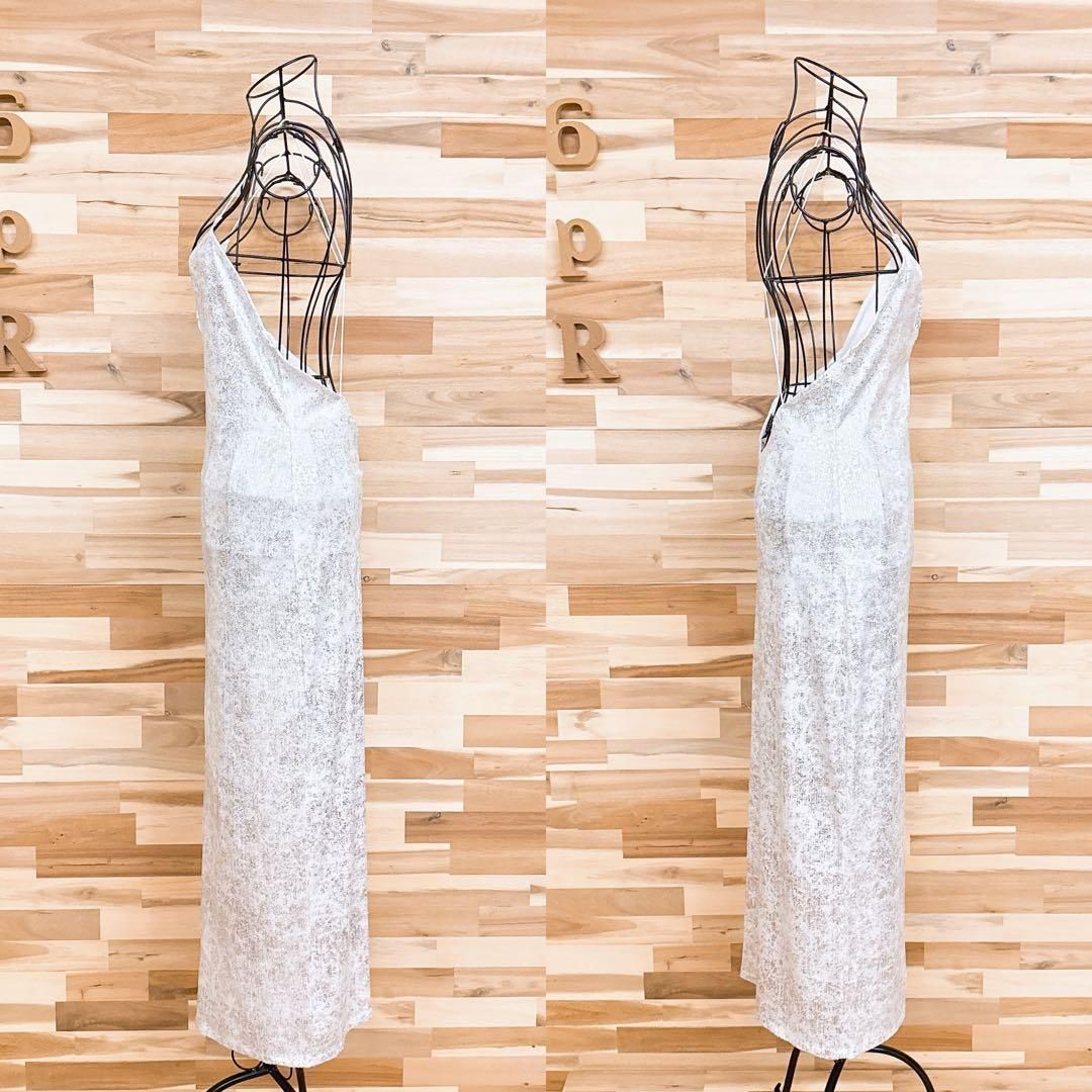  ザラ スパンコール ロング キャミ ドレス ワンピース XS白×銀 キャミワンピース ロングワンピース