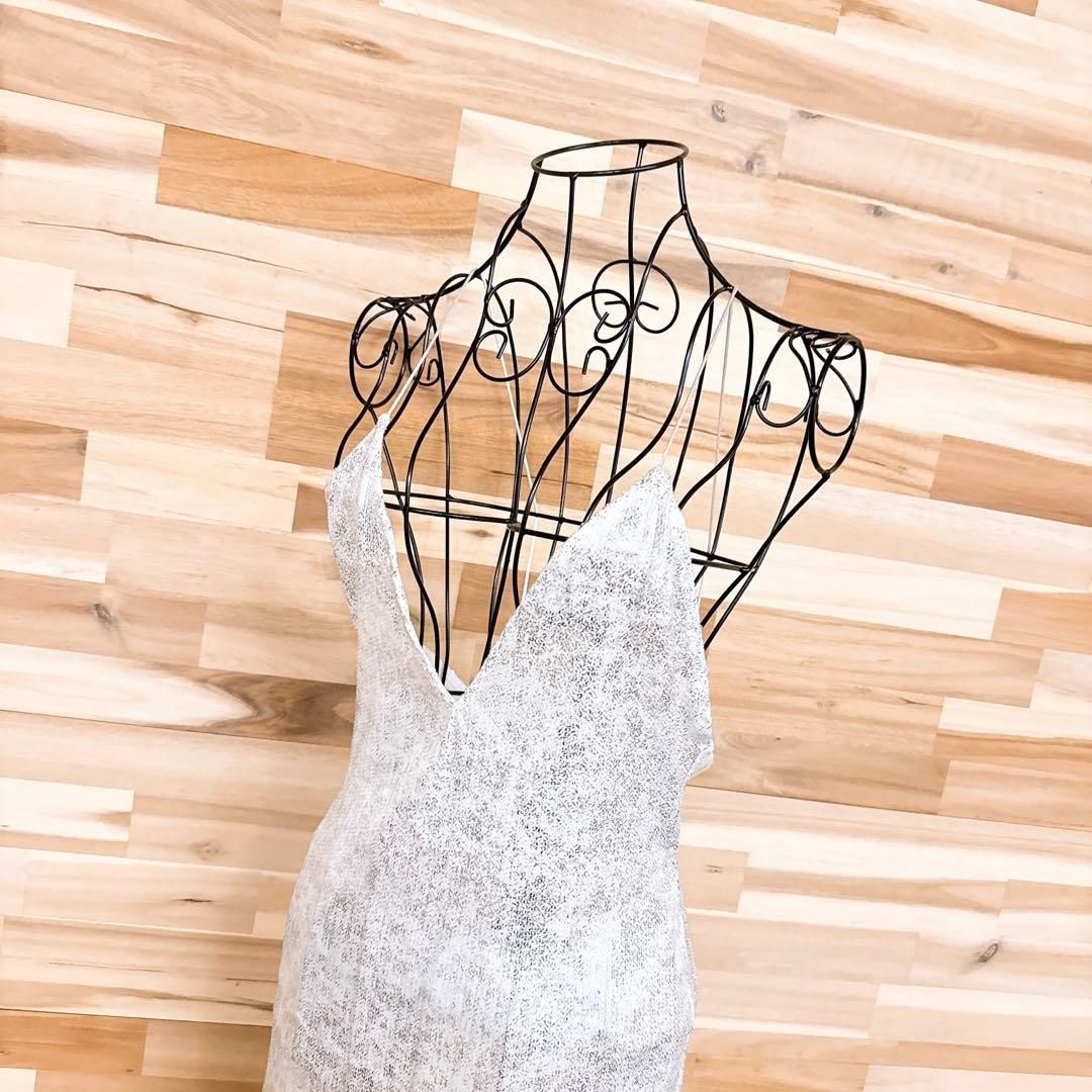 ザラ スパンコール ロング キャミ ドレス ワンピース XS白×銀