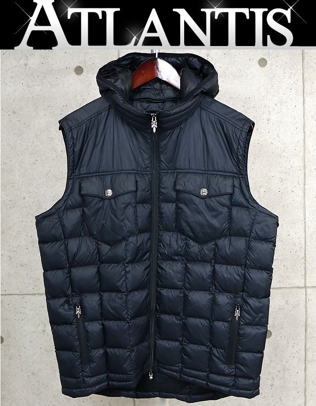 CHROME HEARTS クロムハーツ クロスボタン ダガージップ ライトベスト メンズ SV 925 size Ｌ 黒 101113