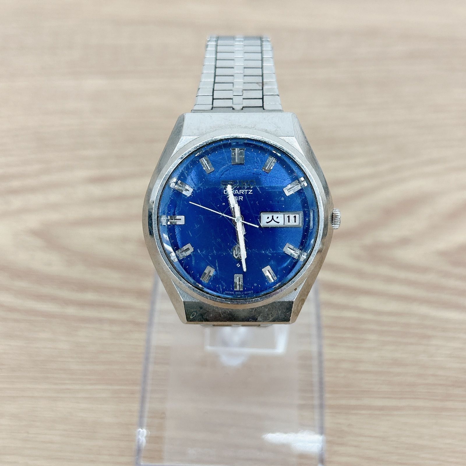 不動品 SEIKO QR 青文字盤 稼働 電池 3面カットガラス 時計 1