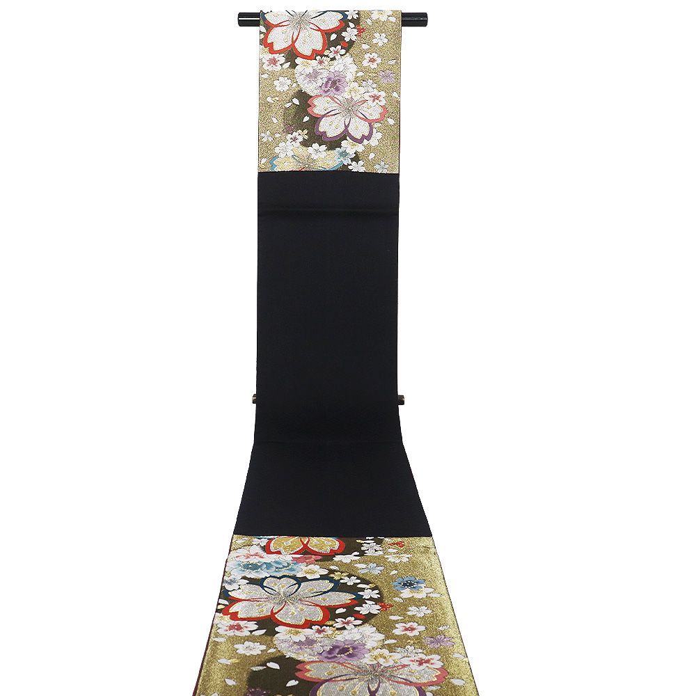 本日の特売品 ／ 振袖用 袋帯 正絹 金 桜 Lサイズ F8469 美品 成人式
