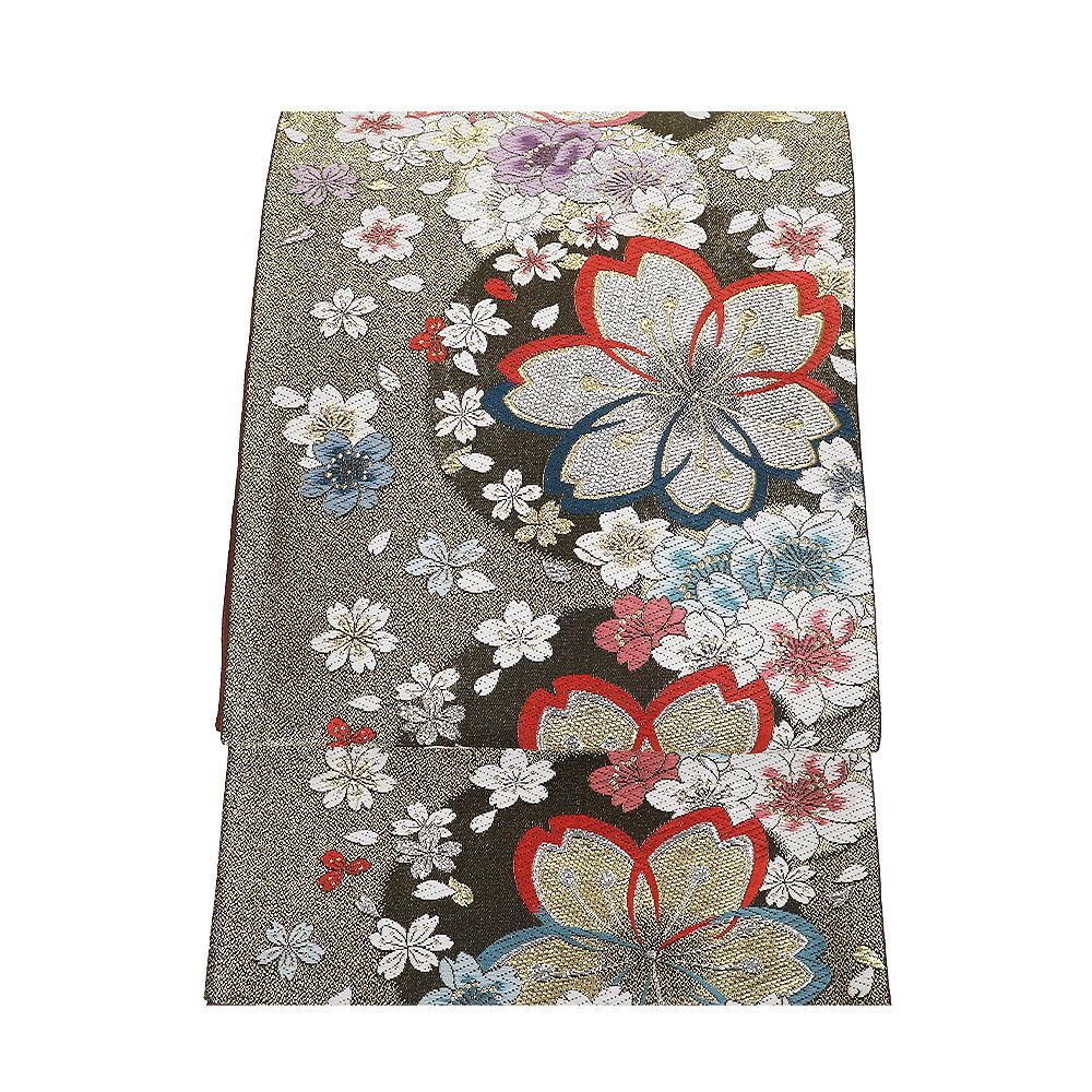 本日の特売品 ／ 振袖用 袋帯 正絹 金 桜 Lサイズ F8469 美品 成人式