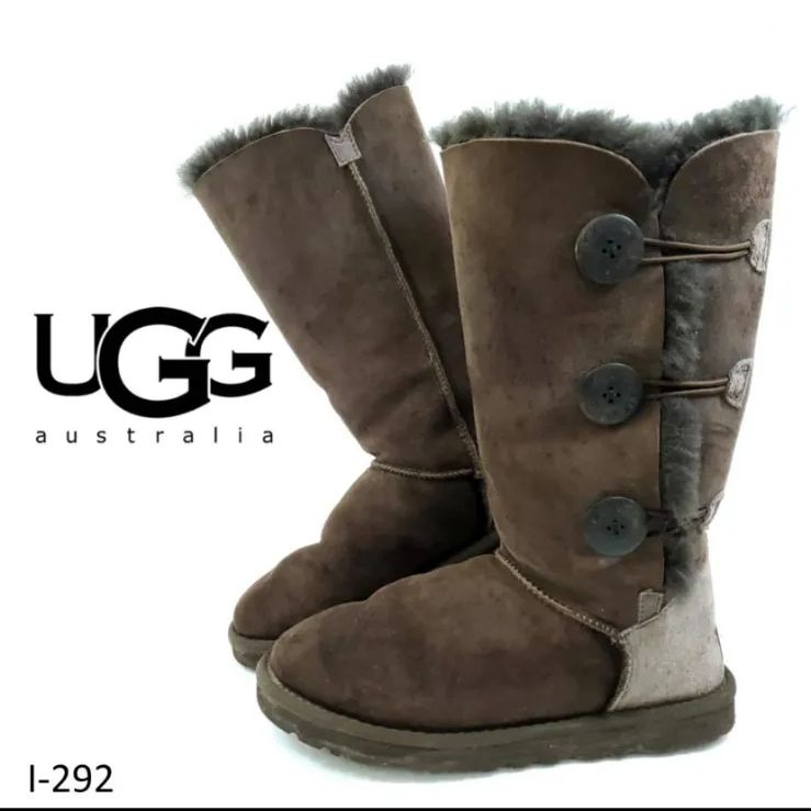 UGG Australia ロングムートンブーツ ベイリーボタントリプル 23 cm ダークブラウン スエード