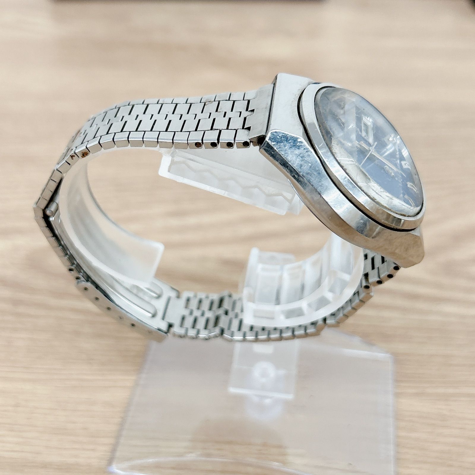 不動品 SEIKO QR 青文字盤 稼働 電池 3面カットガラス 時計 1