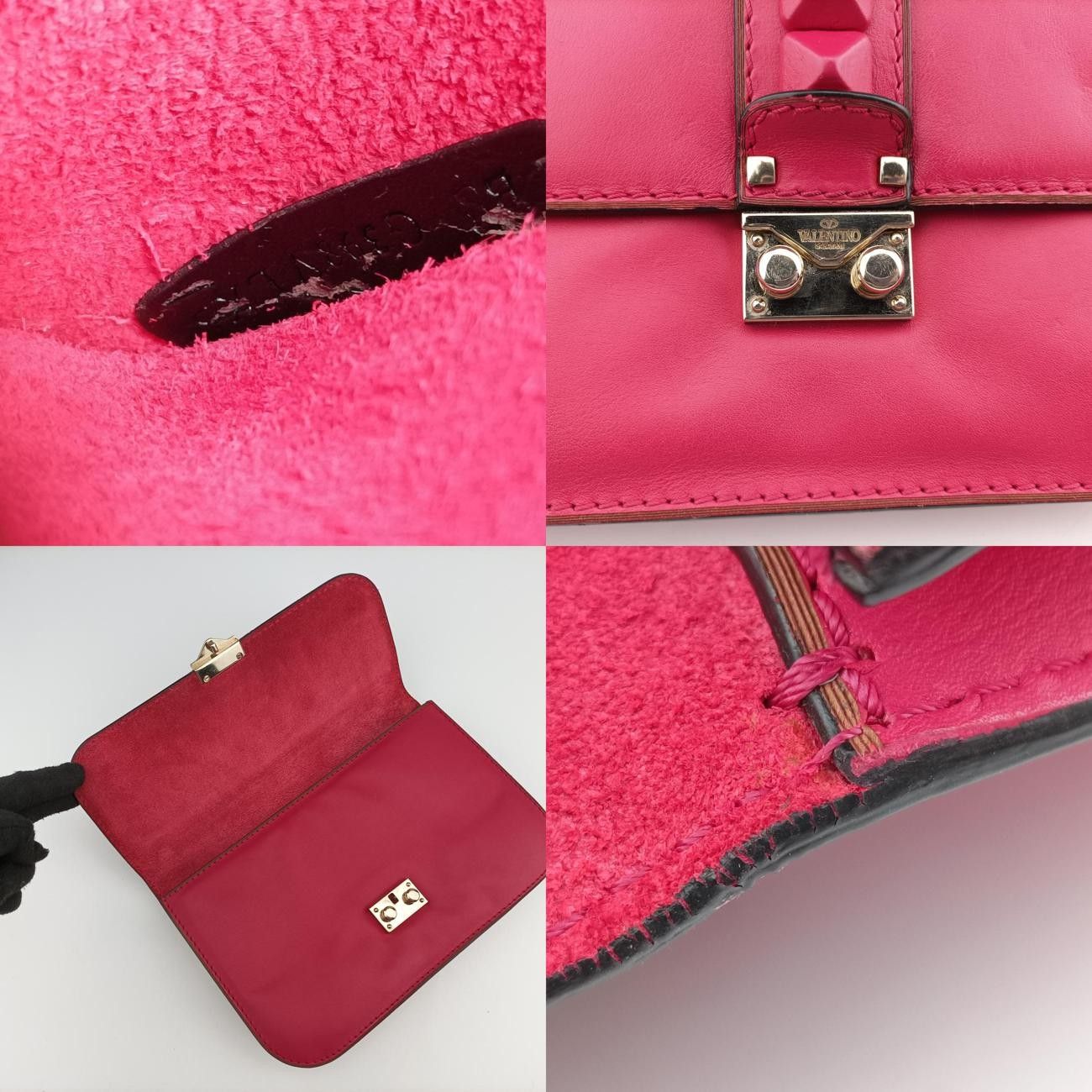 ヴァレンティノValentinoロックスタッズグラムロックミディアムピンクレザーBS-