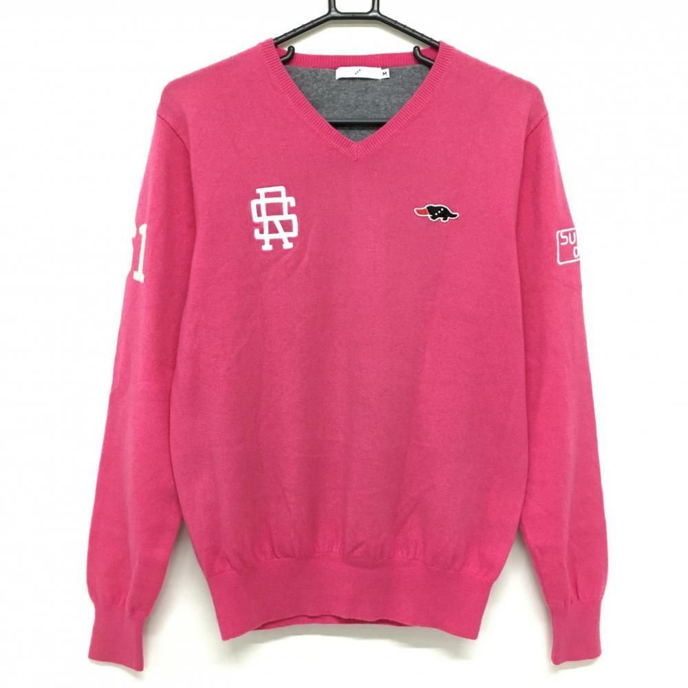 超 ラフアンドスウェル セーター ピンク 背面杢グレー カシミヤ ニット メンズ M ゴルフウェア rough&swell