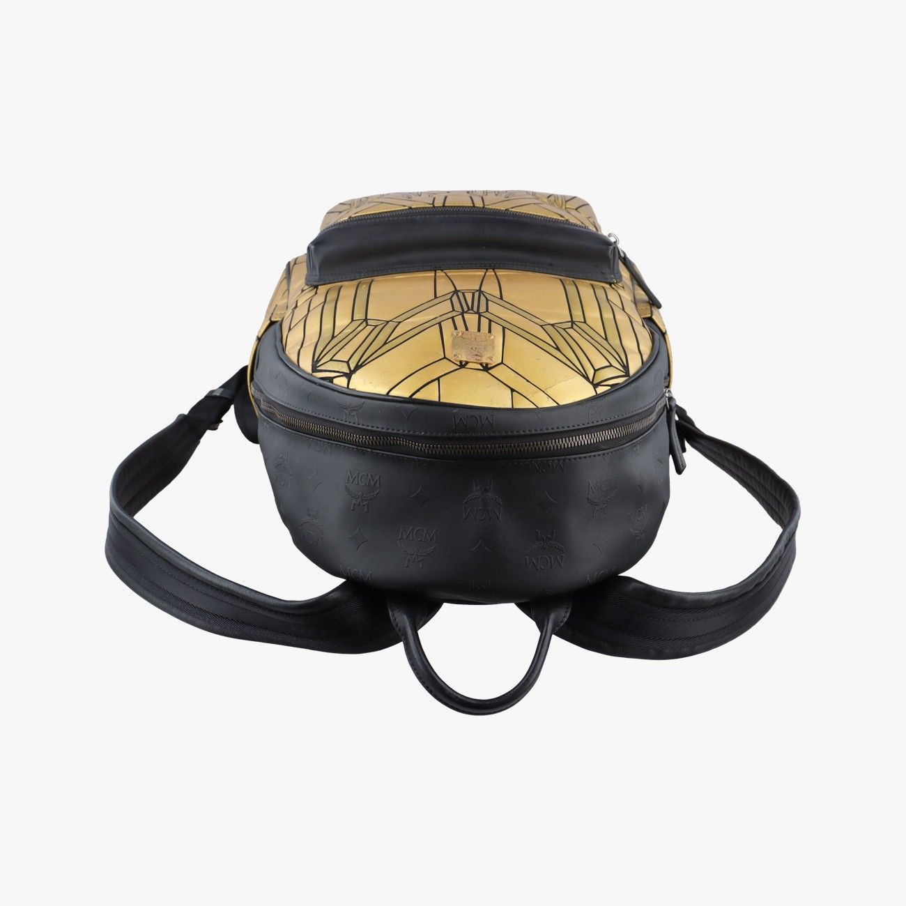  エムシーエムMCMスタークイエロー×ブラックレザー リュック バックパック バッグ