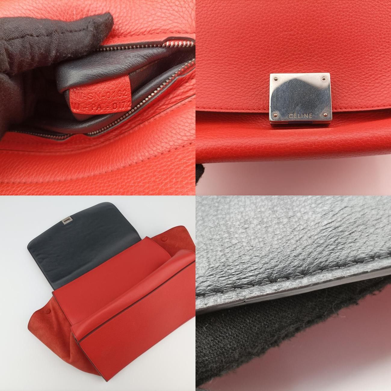 セリーヌCelineトラペーズレッドレザー×スエードW-SN-0162