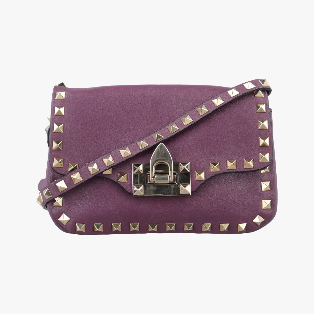 ヴァレンティノValentinoロックスタッズパープルレザーTV H67BOL1