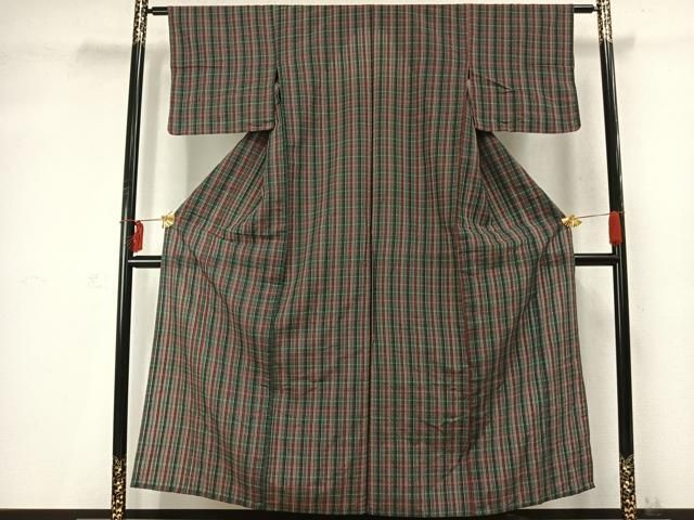 平和屋着物 上質な小紋 単衣 格子 正絹 fy