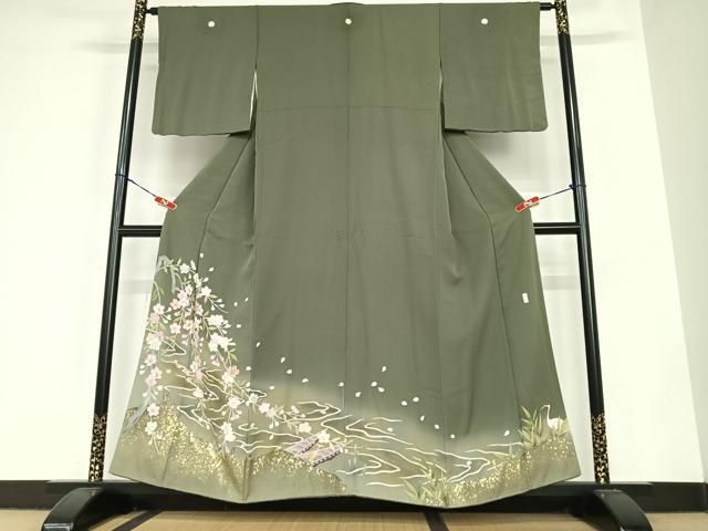 平和屋着物 豪華色留袖 友禅作家物 清志 駒刺繍 流水枝垂れ桜文 鶴 亀 暈し染め 金彩 正絹 zg