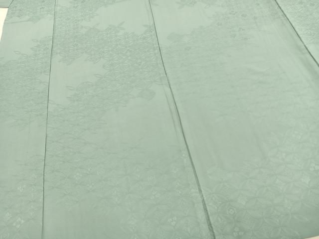 平和屋着物▽上質な色無地 単衣 七宝花地紋 秘色色 正絹