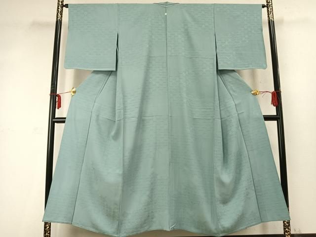 平和屋着物▽上質な色無地 単衣 七宝花地紋 秘色色 正絹