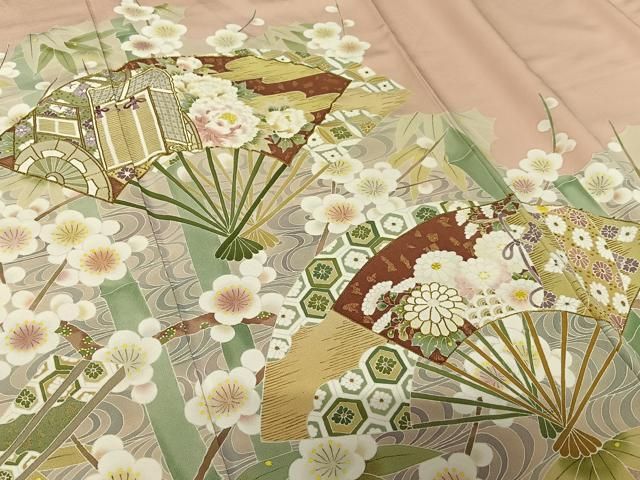  平和屋着物 豪華色留袖 友禅作家物 雅尊 駒刺繍 扇面御所車花文 暈し染め 金彩 ロング丈 正絹 zg 黒留袖 着物