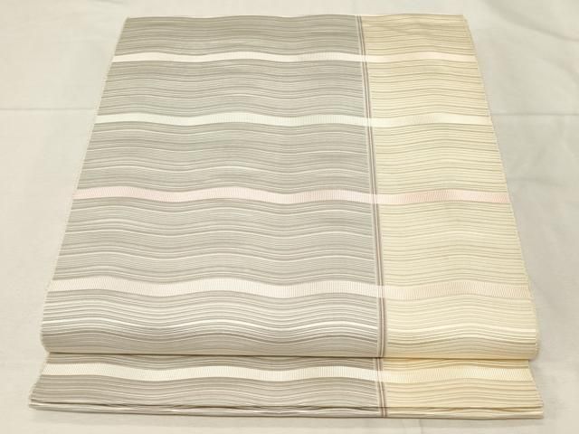 平和屋着物 本場筑前博多織 八寸名古屋帯 横段文 正絹 dy